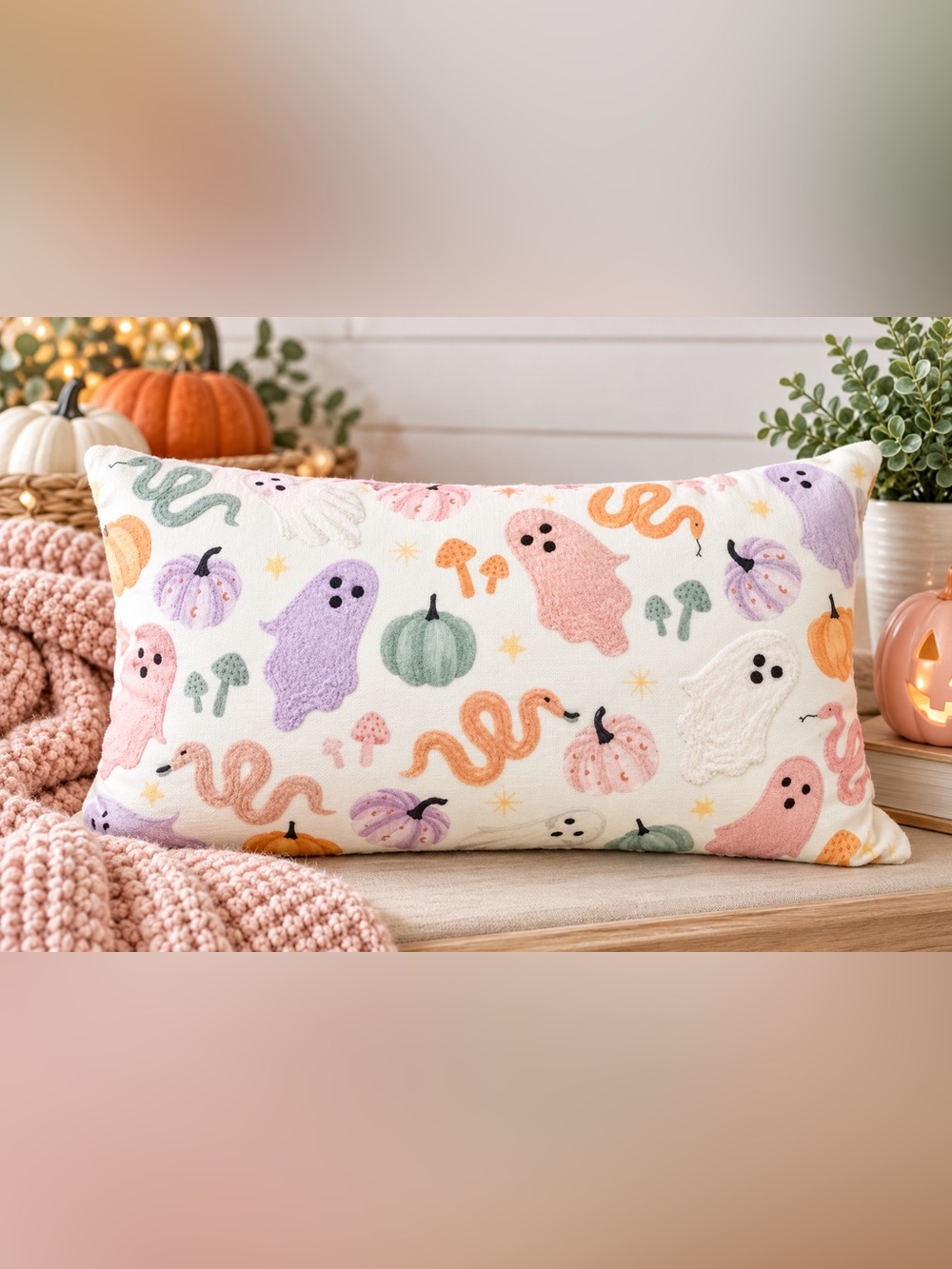 NWT Colorful Ghost and Pumpkin Pillow

Decorative pillow with playful ghost